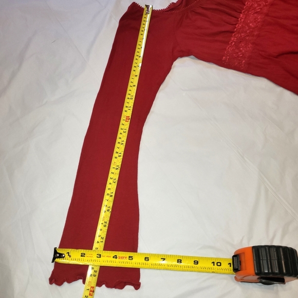 VTG 90s ❤️ Self Esteem ❤️ Red Peasant Blouse w/ Lace Empire Waist & Bell Sleeves - Picture 11 of 14
